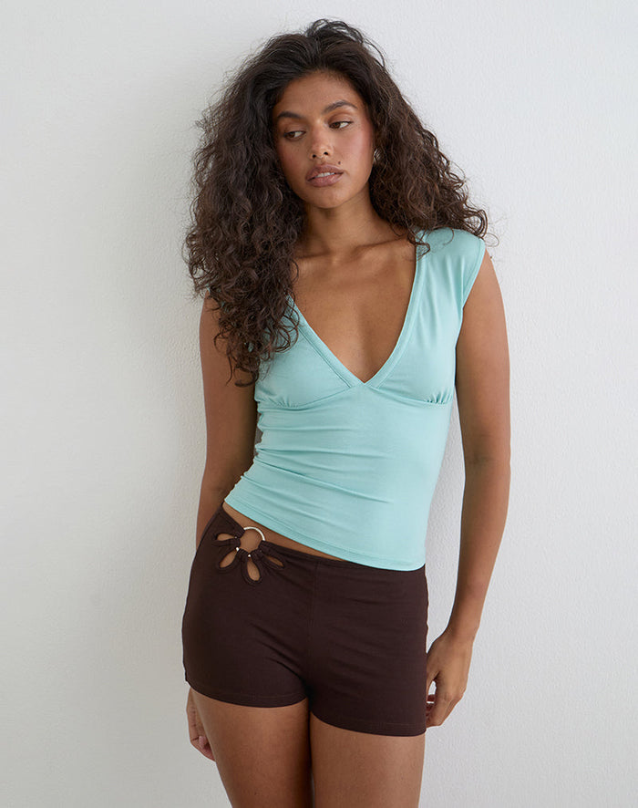 Image of Abril Short with Flower Ring in Bitter Chocolate