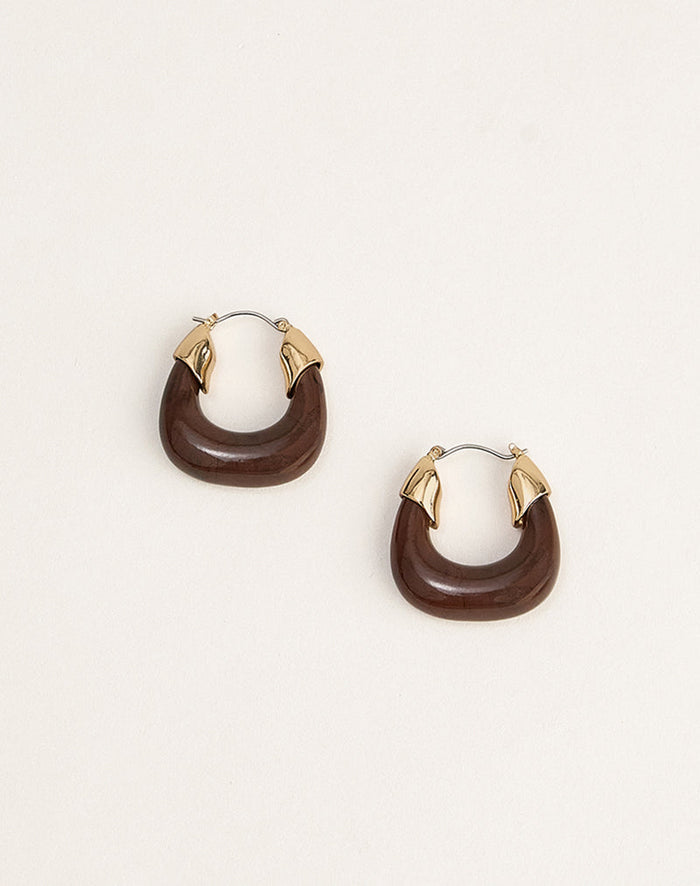 Image of Acrylic Brown and Gold Plated Hoop Earrings