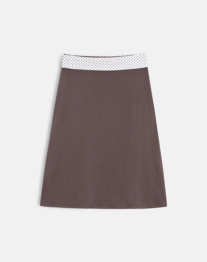 Image of Adah Midi Skirt in Peppercorn with White Polka Dots Waistband