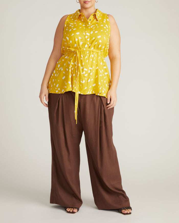 Adelaide Sleeveless Linen Blend Shirt - Yellow Confetti Print | Plus Size & Straight Size Women's Fashion | Universal Standard