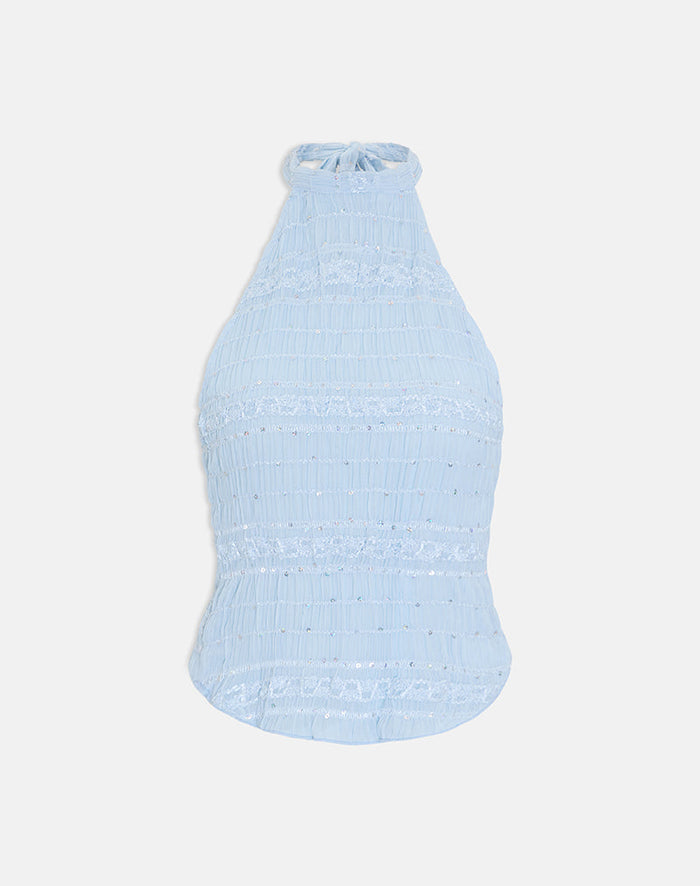 Image of Adisti Top in Sequin Mesh Baby Blue