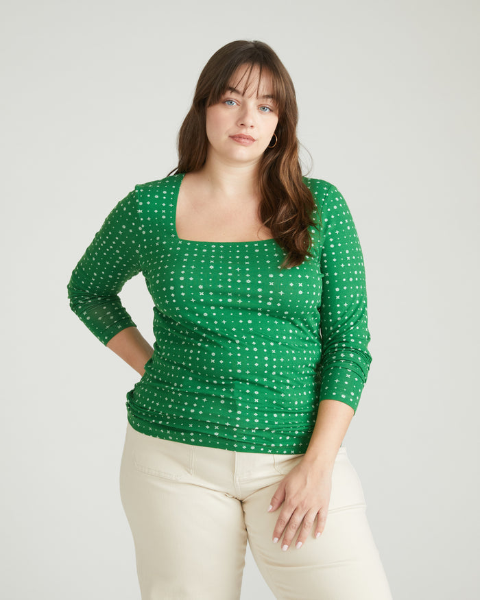 Agatha Liquid Jersey Top - Galactic Print in Green | Plus Size & Straight Size Women's Fashion | Universal Standard