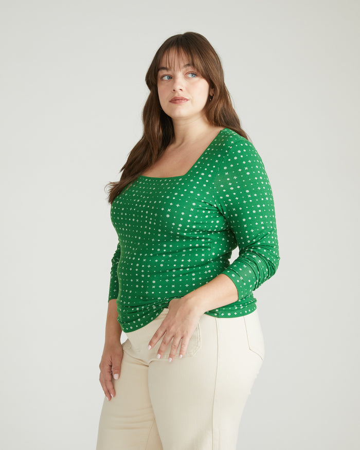 Agatha Liquid Jersey Top - Galactic Print in Green | Plus Size & Straight Size Women's Fashion | Universal Standard