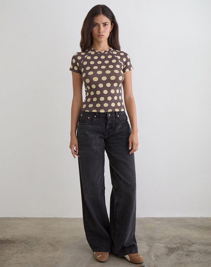 Image of Agneta Tee in Brown with Big Yellow Polka Dots