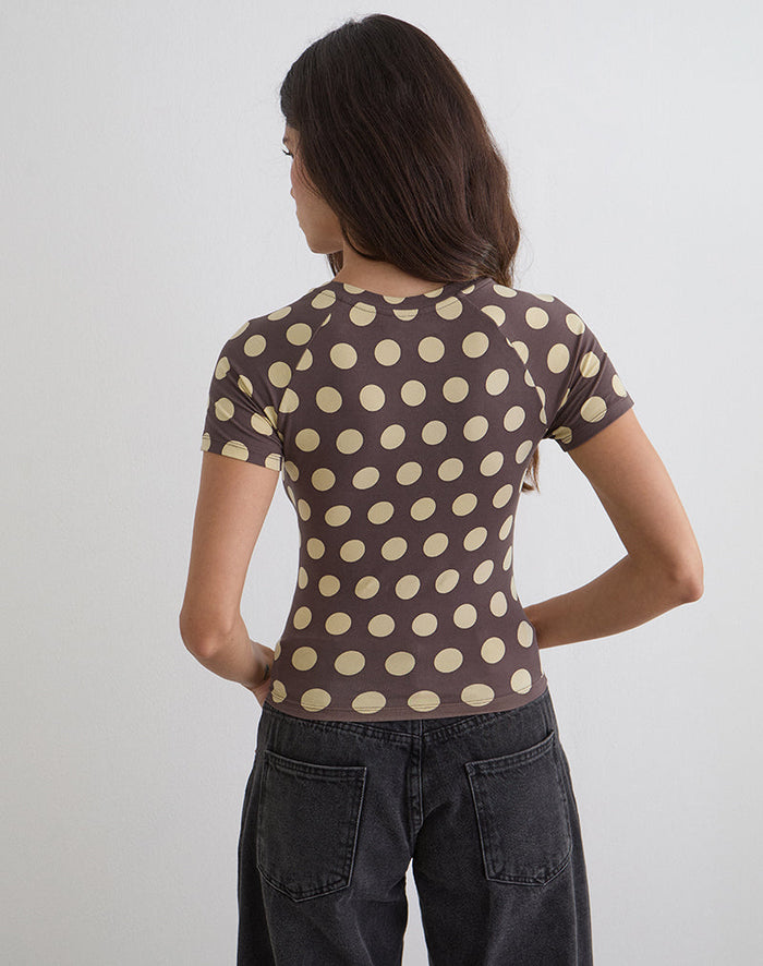 Image of Agneta Tee in Brown with Big Yellow Polka Dots