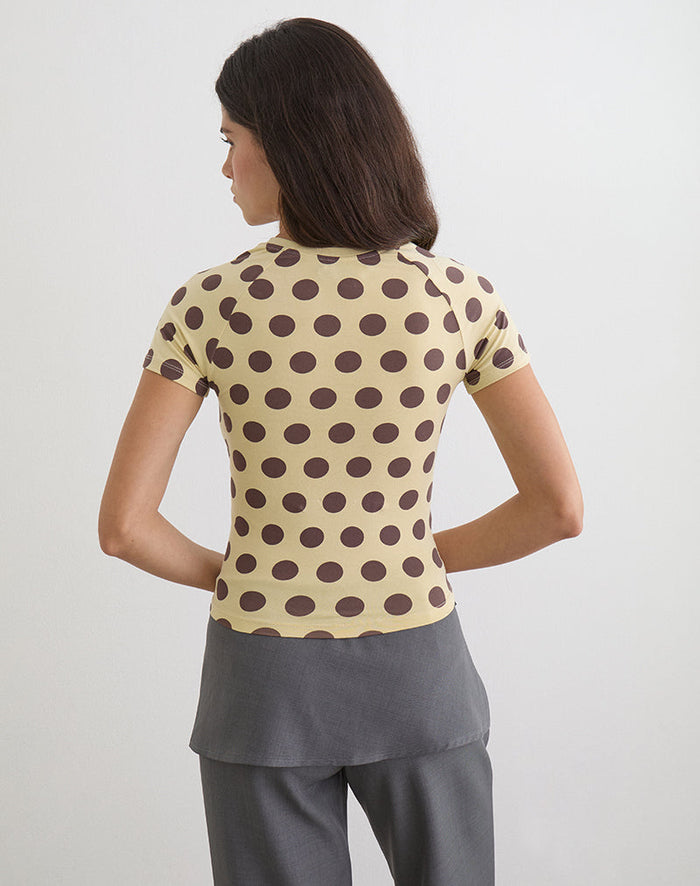 Image of Agneta Tee in Yellow with Big Brown Polka Dots