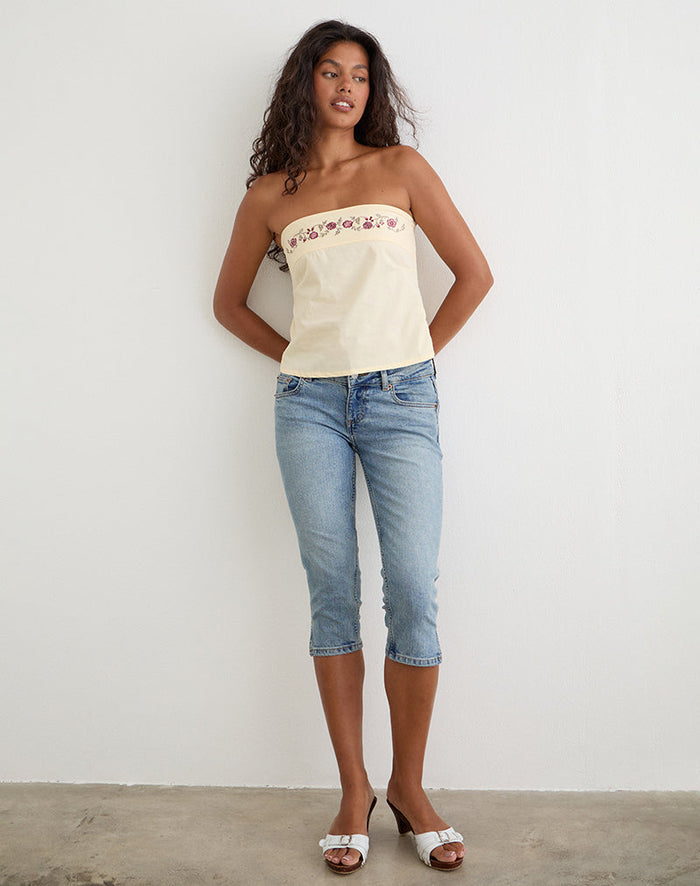 Image of Ahera Top in Poplin Buttermilk with Cherry Blossom Embroidery