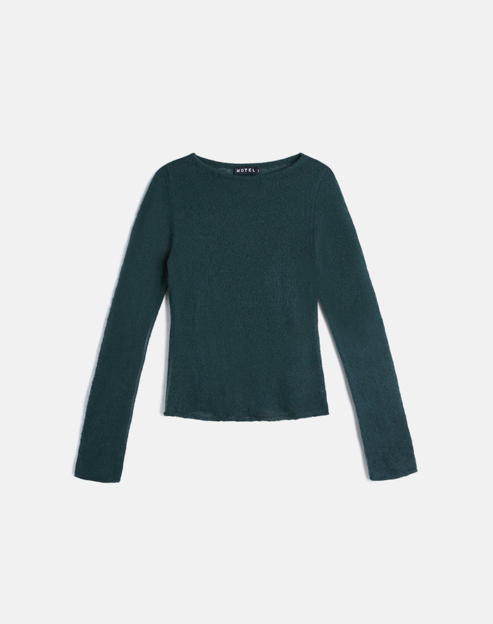 Image of Aika Long Sleeve Top in Sheer Knit Dark Green