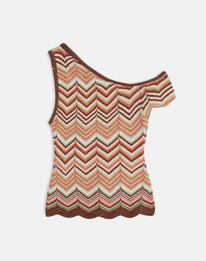 Image of Aisling Off Shoulder Top in Green Multi Stripe