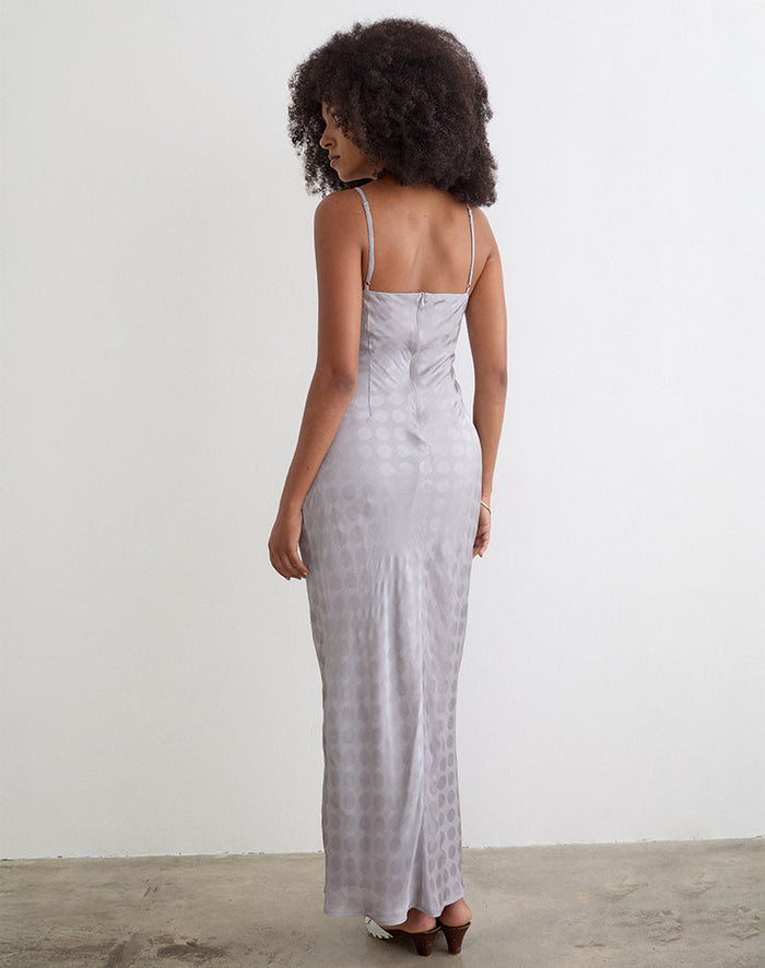 Image of Alenya Maxi Dress in Chiffon Monochrome Silver Grey Polka