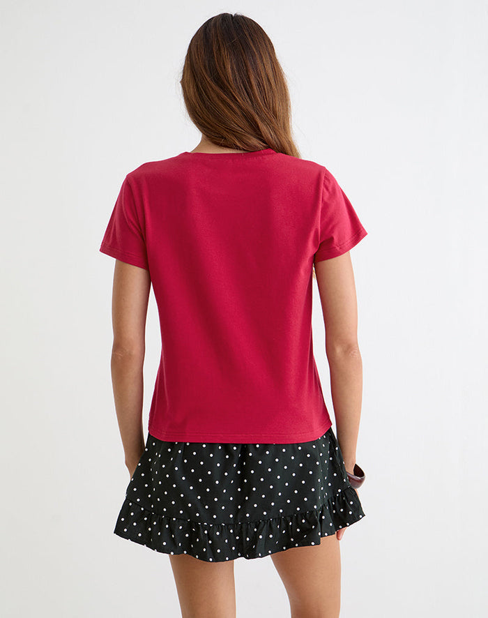 Image of Alio Tee in Scarlet Red with Diamante Thank You Graphic