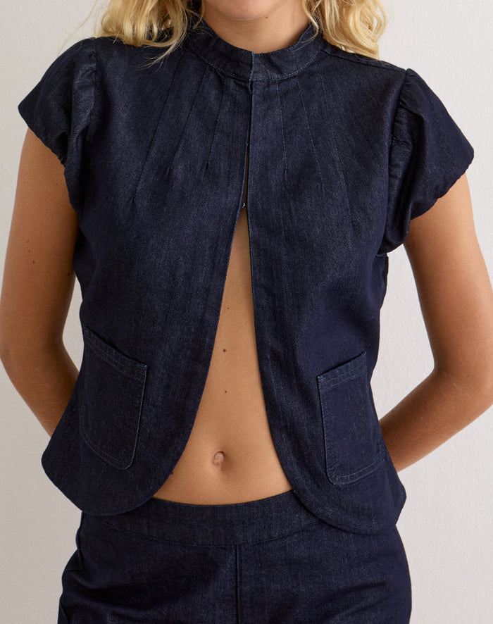 Image of Alnira Pea Coat Top in Chambray Indigo