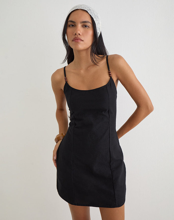 Image of Ambra Scoop Mini Dress in Linen Black