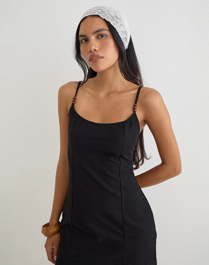 Image of Ambra Scoop Mini Dress in Linen Black