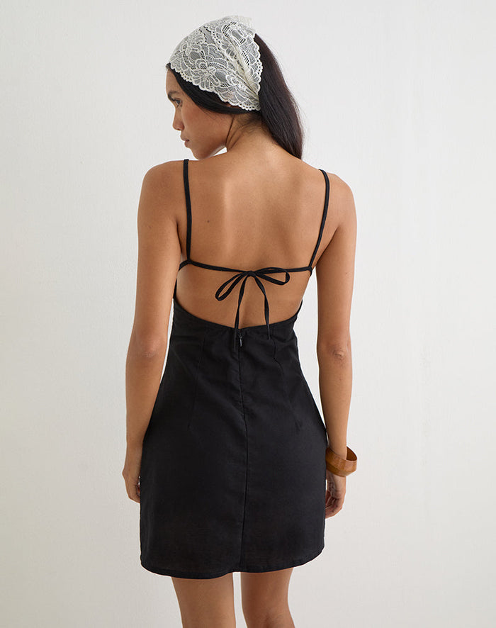 Image of Ambra Scoop Mini Dress in Linen Black