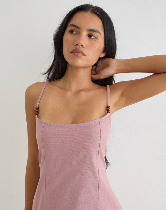 Image of Ambra Scoop Mini Dress in Linen Dusty Rose