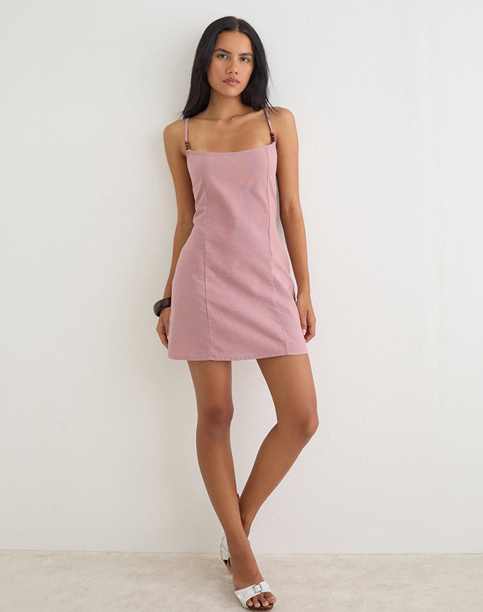 Image of Ambra Scoop Mini Dress in Linen Dusty Rose