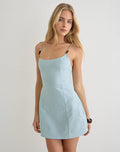 Image of Ambra Scoop Mini Dress in Linen Steel Blue
