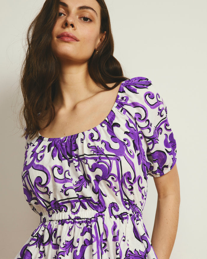 Andrea Peplum Linen Blend Top - Purple Majolica Print | Plus Size & Straight Size Women's Fashion | Universal Standard