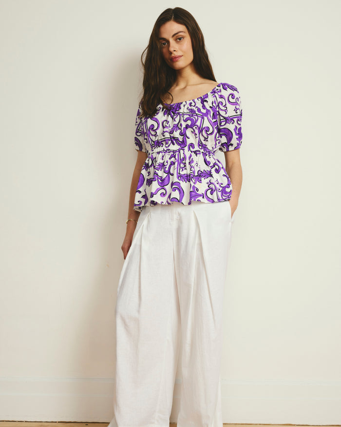Andrea Peplum Linen Blend Top - Purple Majolica Print | Plus Size & Straight Size Women's Fashion | Universal Standard
