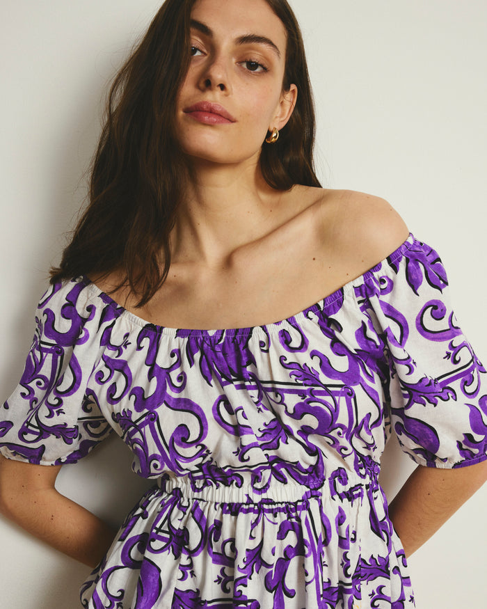 Andrea Peplum Linen Blend Top - Purple Majolica Print | Plus Size & Straight Size Women's Fashion | Universal Standard