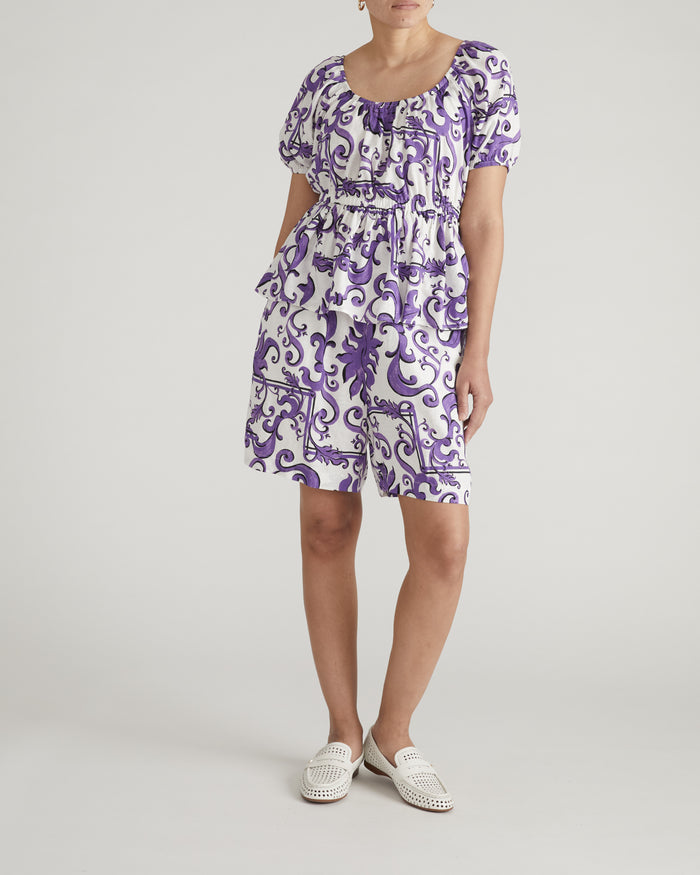Andrea Peplum Linen Blend Top - Purple Majolica Print | Plus Size & Straight Size Women's Fashion | Universal Standard
