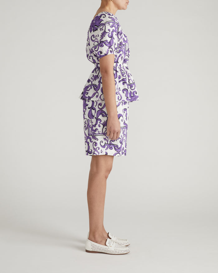 Andrea Peplum Linen Blend Top - Purple Majolica Print | Plus Size & Straight Size Women's Fashion | Universal Standard