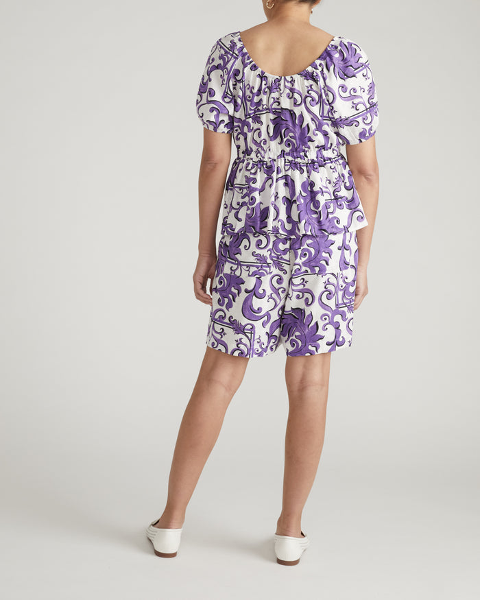 Andrea Peplum Linen Blend Top - Purple Majolica Print | Plus Size & Straight Size Women's Fashion | Universal Standard