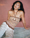 Image of Anona Halter Top in Green Multi Stripe