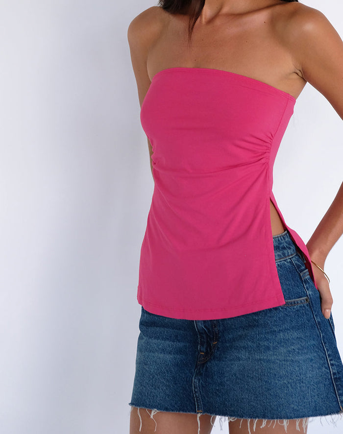 Image of Aravie Ruched Bandeau Top in Fandango Pink