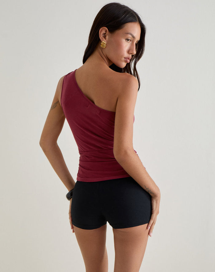 Image of Arika Asymmetric Cut Out Top in Cupro Burgundy