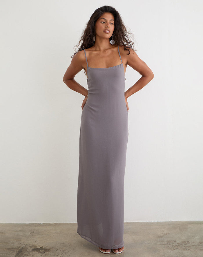 Image of Arunima Maxi Dress in Chiffon Lilac Grey