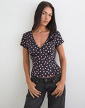 Image of Asena Top in Black Satin Scattered with Pink Polka