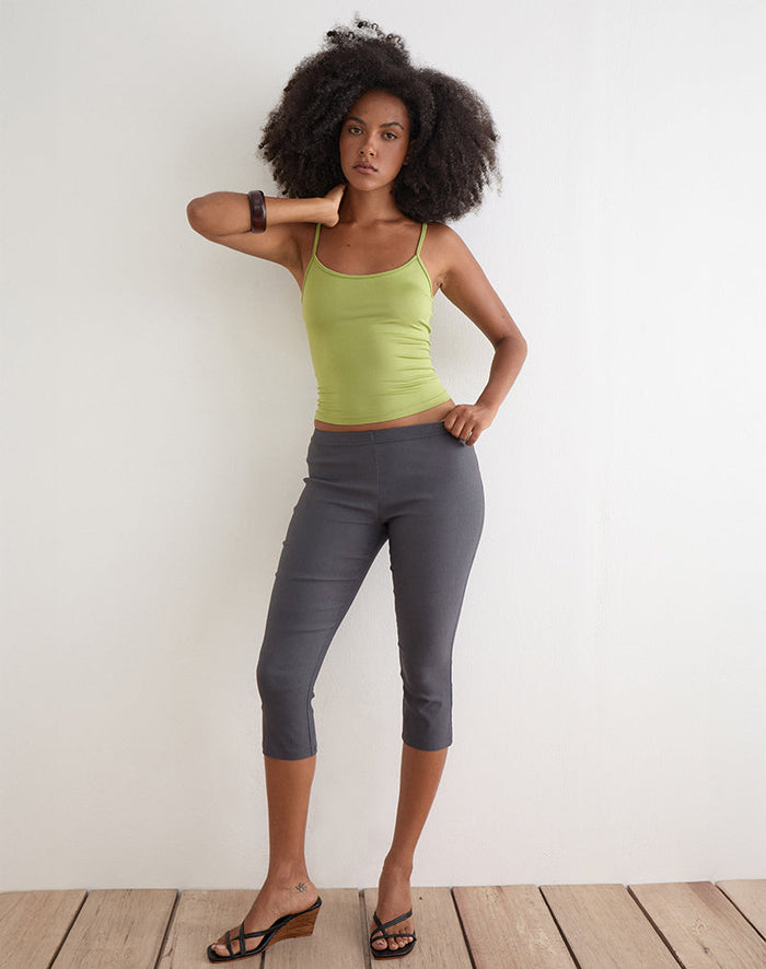 Image of Asla Cropped Capri Trouser in Stretch Tailoring Charcoal