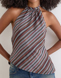 Image of Astina Halterneck Top in Chiffon Grey and Maroon Diagonal Stripe