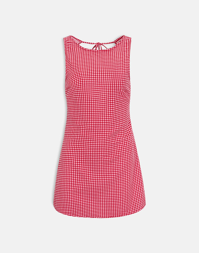 Image of Ayana Backless Mini Dress in Linen Red Gingham