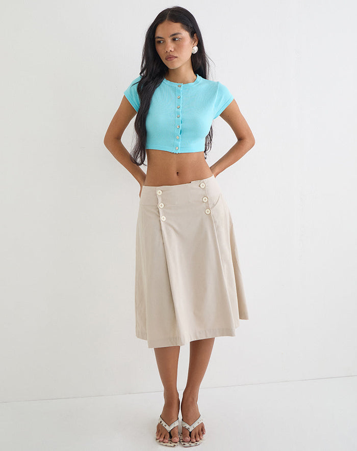 Image of Babete Pleat Midi Skirt in Cotton Light Twill Stone