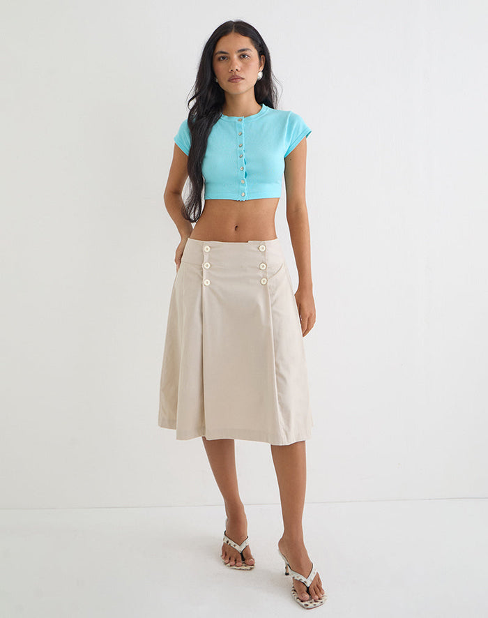 Image of Babete Pleat Midi Skirt in Cotton Light Twill Stone