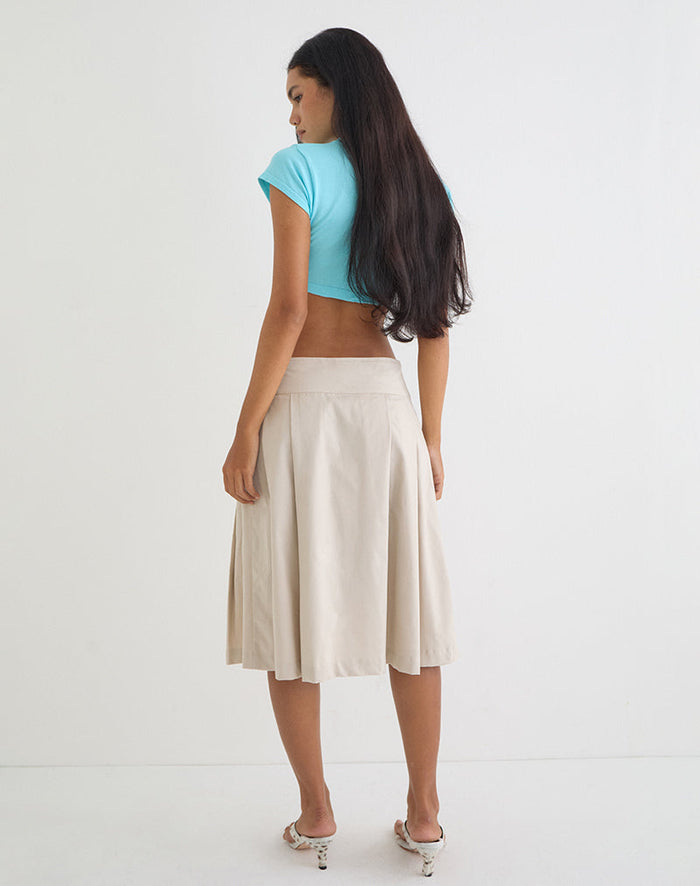 Image of Babete Pleat Midi Skirt in Cotton Light Twill Stone