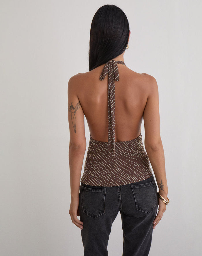 Image of Badilah Top in Abstract Polka Flock Brown
