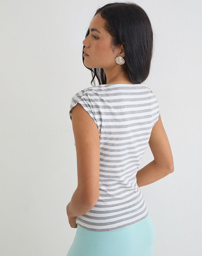 Image of Bahati Plunge Top in Stripe White and Grey