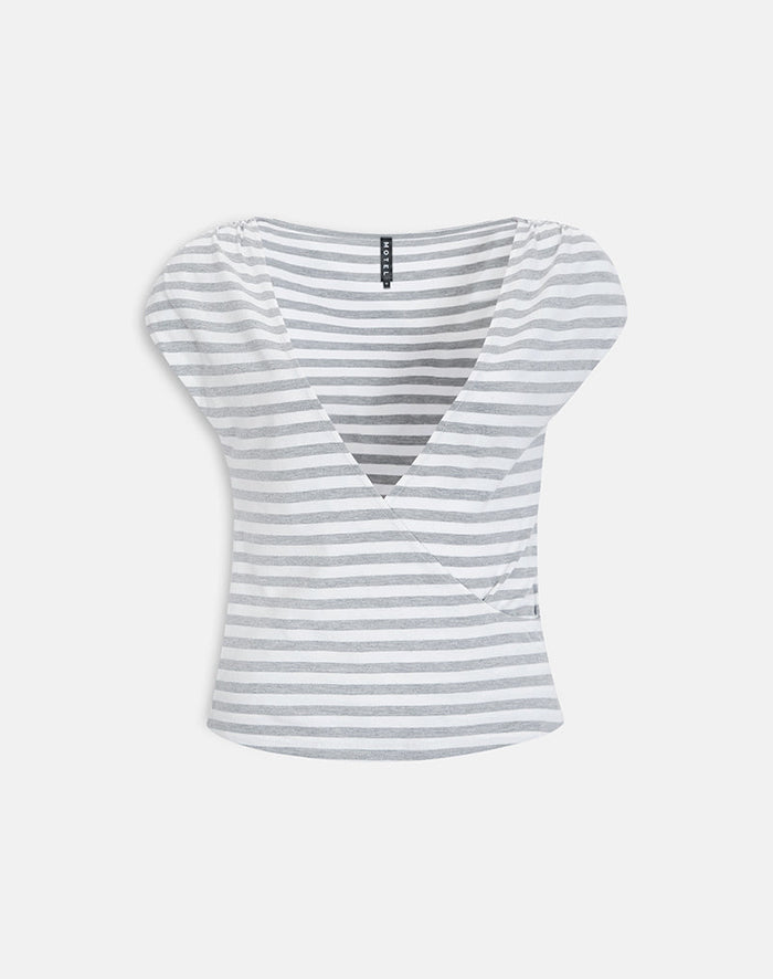 Image of Bahati Plunge Top in Stripe White and Grey