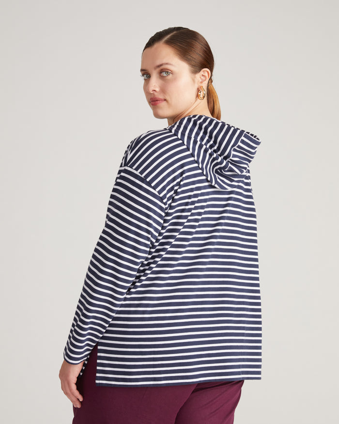 Baja Breton Stripe Hoodie - Navy/White Stripe | Plus Size & Straight Size Women's Fashion | Universal Standard