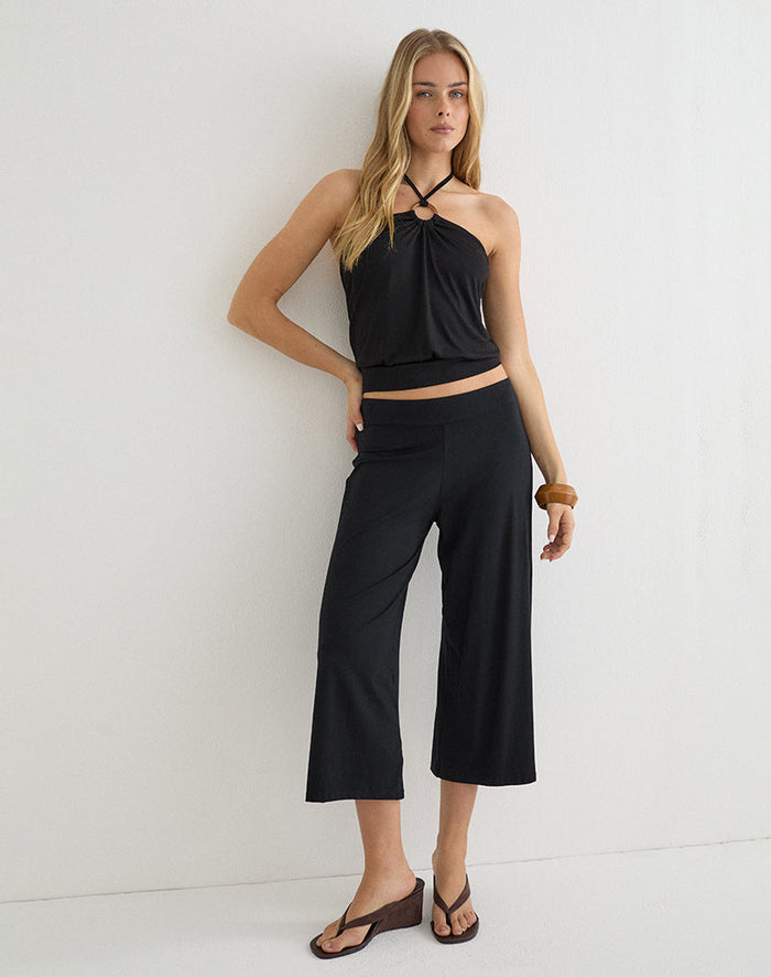Image of Ballerie Halter Top in Cupro Black