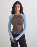 Image of Balqis Long Sleeve Top in Coffee Quartz Nantucket Blue Combinaton