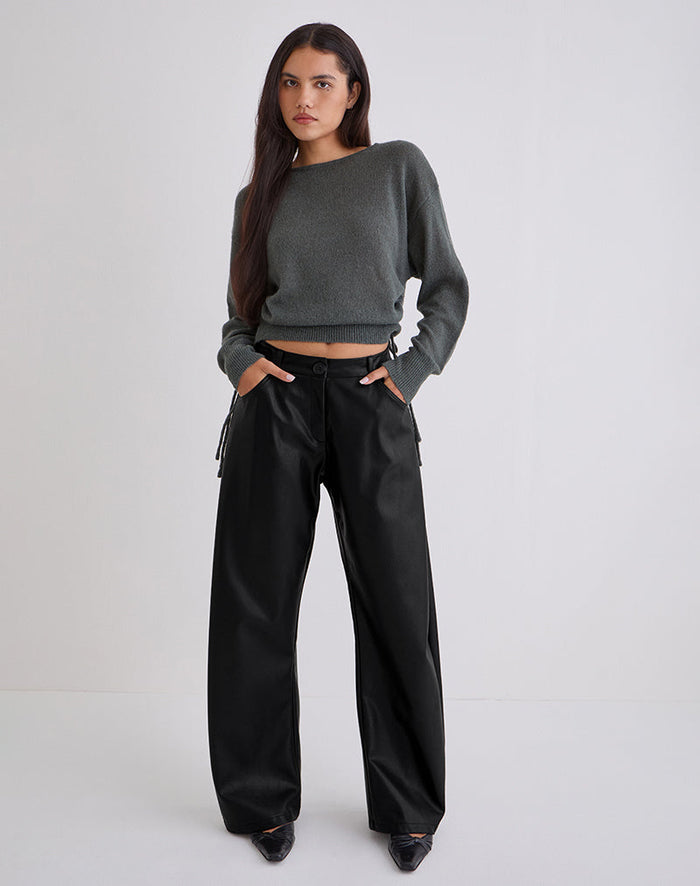 Image of Barvyn Barrel Leg Trouser in PU Black