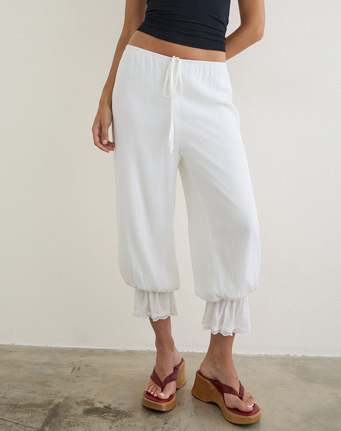 Image of Basma Bloomer Trouser in Rayon White