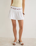 Image of Becita Mini Skirt in Poplin White with Cherry Blossom Embroidery