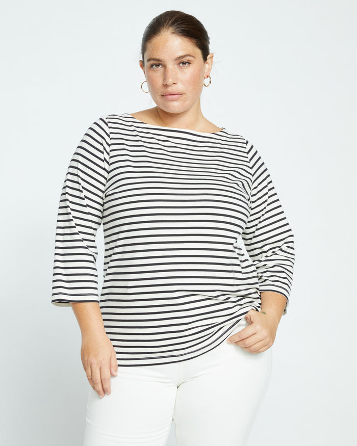 Belle Breton Stripe Jersey Tee - Ecru/Black Stripe | Plus Size & Straight Size Women's Fashion | Universal Standard