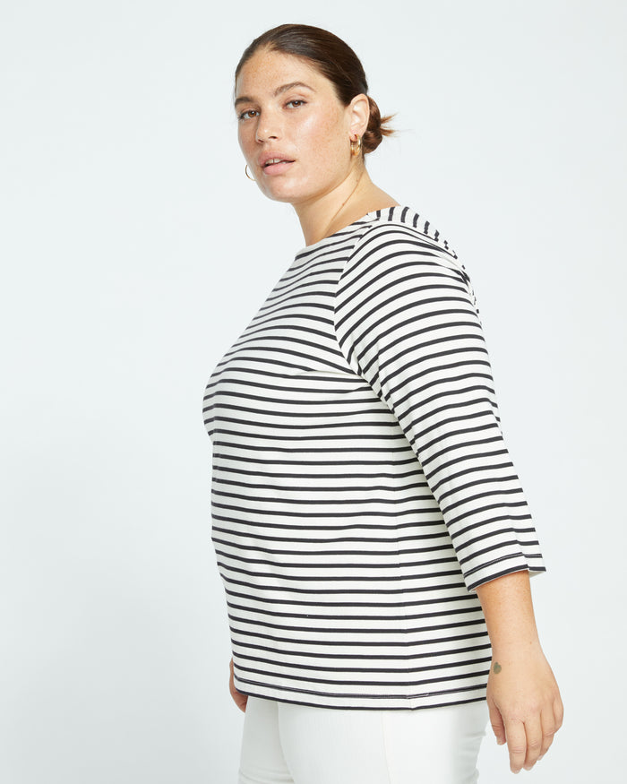 Belle Breton Stripe Jersey Tee - Ecru/Black Stripe | Plus Size & Straight Size Women's Fashion | Universal Standard